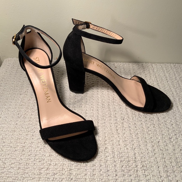 Stuart Weitzman Black Suede Block Sandal - Picture 1 of 4